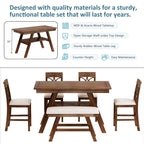 6-Piece Wood Counter Height Dining Table Set with Storage Shelf