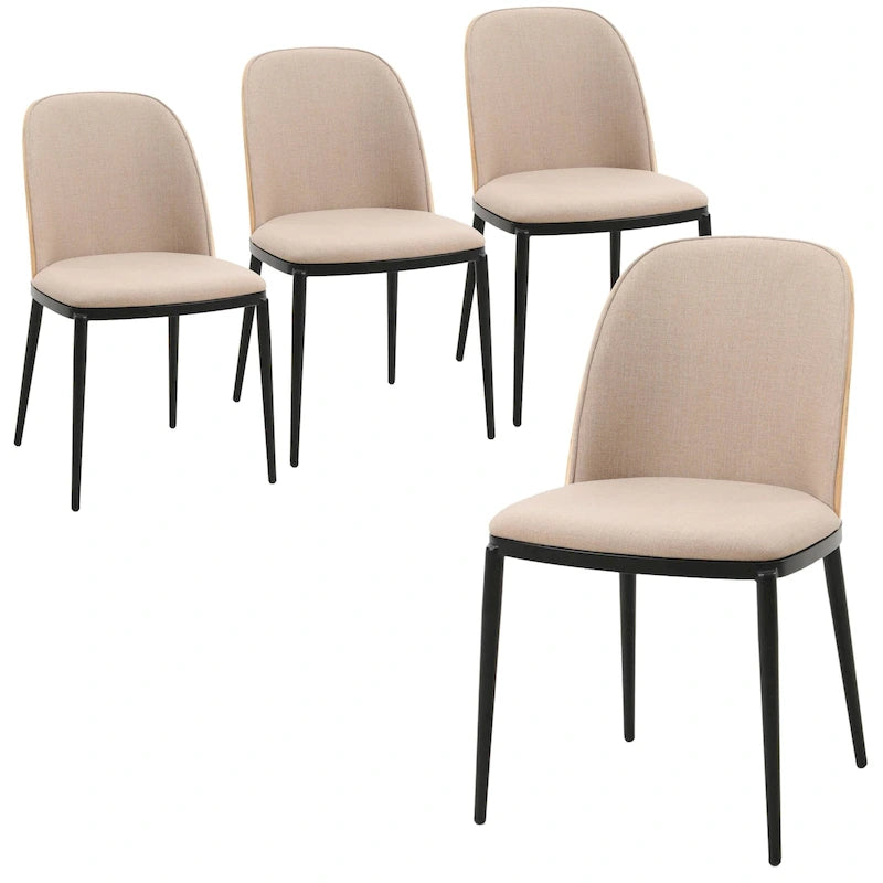 Sedia da pranzo con sedile imbottito, sedia laterale con telaio in legno MDF in acciaio, set da 4