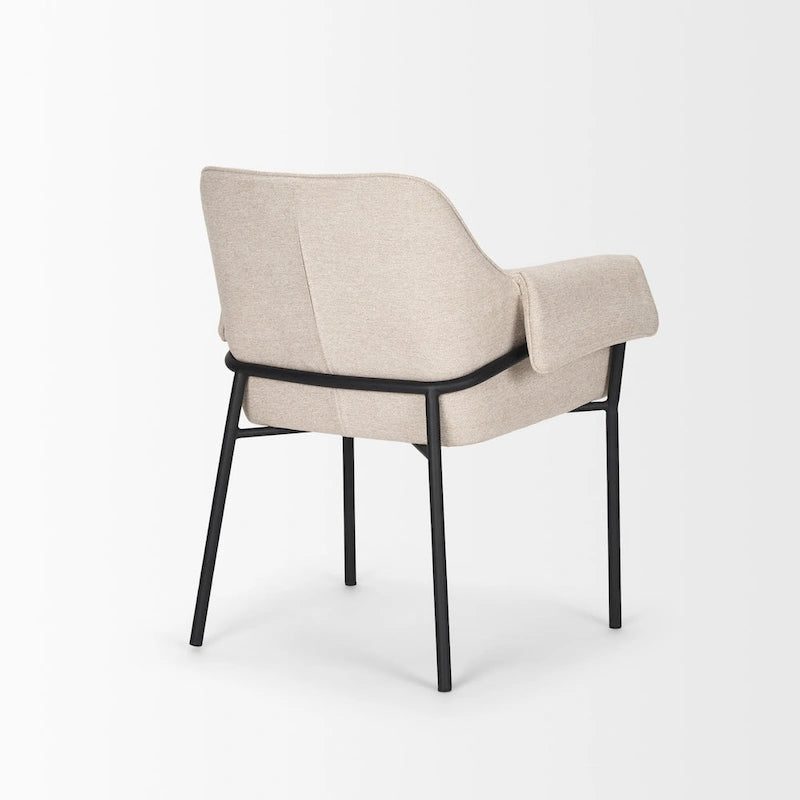 Brently Dining Chair w/ Cream Boucle Fabric & Matte Black Metal Legs