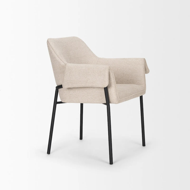Brently Dining Chair w/ Cream Boucle Fabric & Matte Black Metal Legs