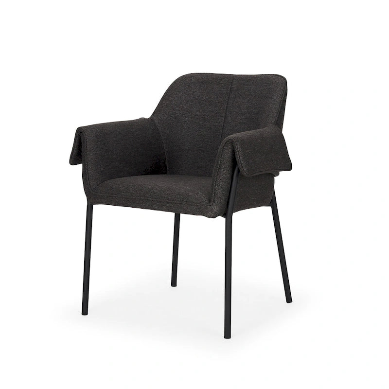 Brently Dining Chair w/ Cream Boucle Fabric & Matte Black Metal Legs