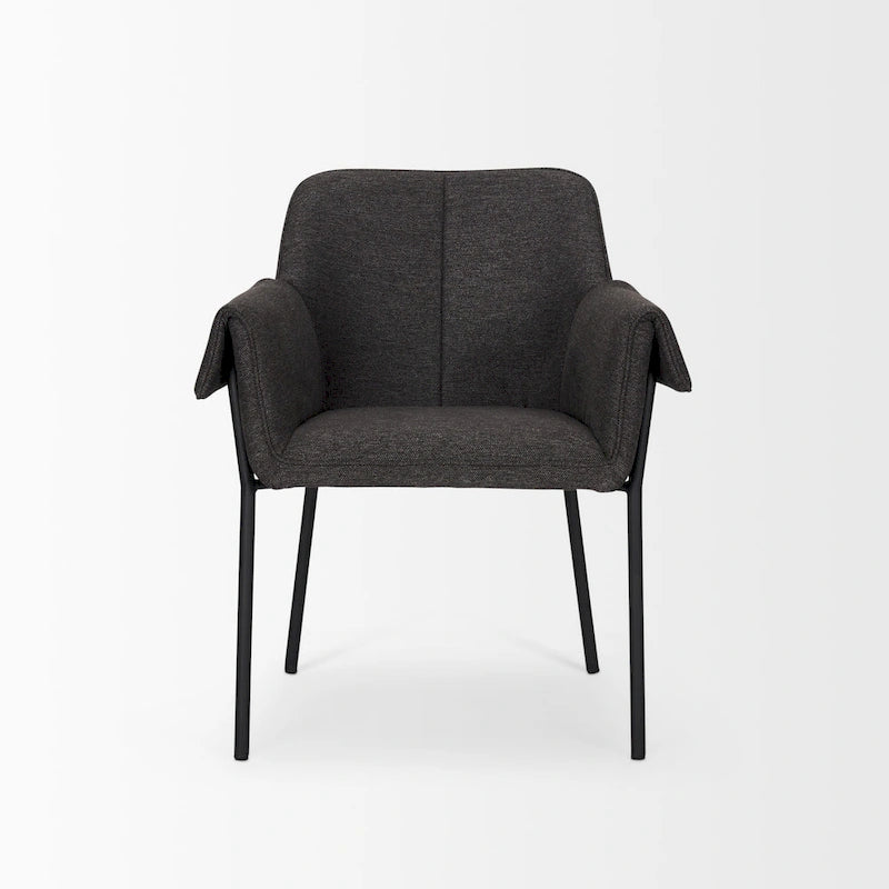 Brently Dining Chair w/ Cream Boucle Fabric & Matte Black Metal Legs