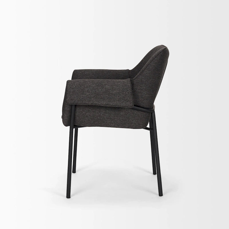 Brently Dining Chair w/ Cream Boucle Fabric & Matte Black Metal Legs