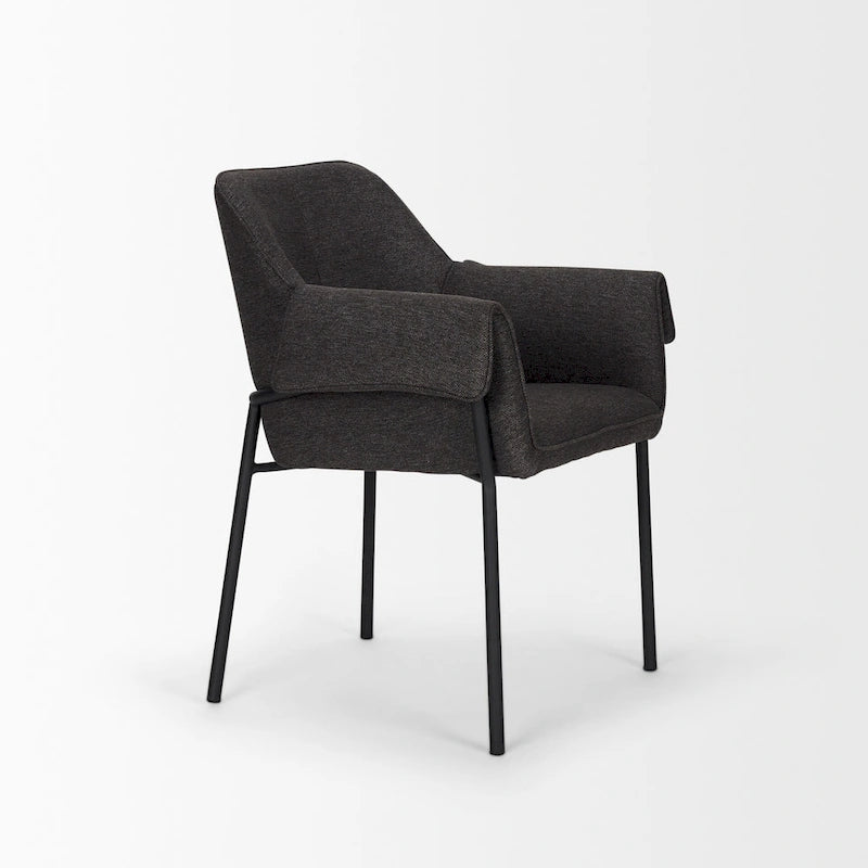 Brently Dining Chair w/ Cream Boucle Fabric & Matte Black Metal Legs