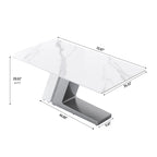 Modern Slate Kitchen Dining Table with White Rectangle Sintered Stone Top and Metal Legs -- 63/71/79