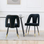 Set of 2 Velvet Upholstered Dining Chair with Nailheads and Metal Legs