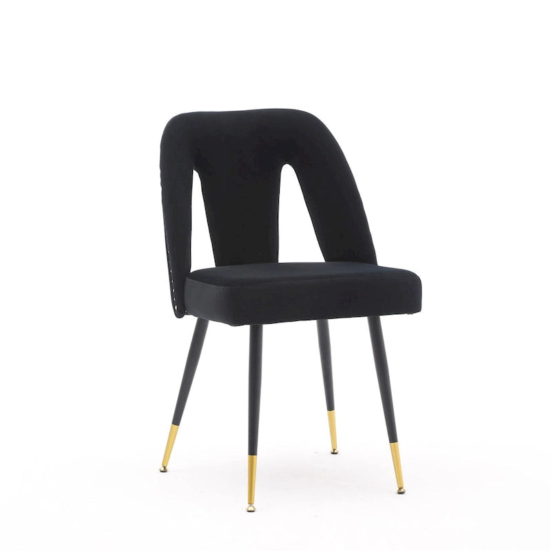 Set of 2 Velvet Upholstered Dining Chair with Nailheads and Metal Legs
