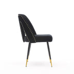 Set of 2 Velvet Upholstered Dining Chair with Nailheads and Metal Legs