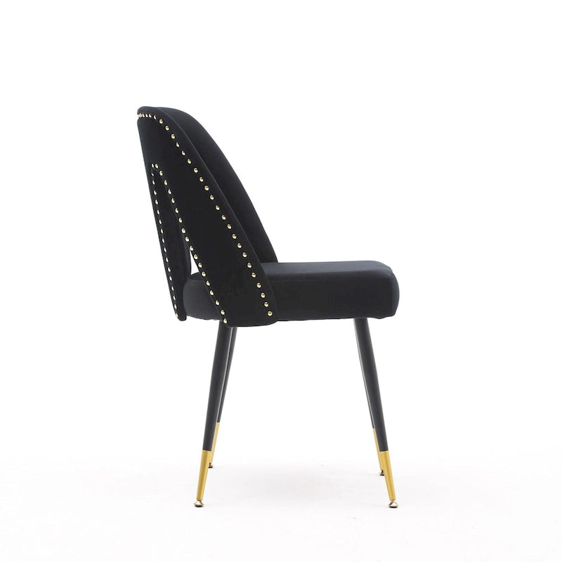 Set of 2 Velvet Upholstered Dining Chair with Nailheads and Metal Legs