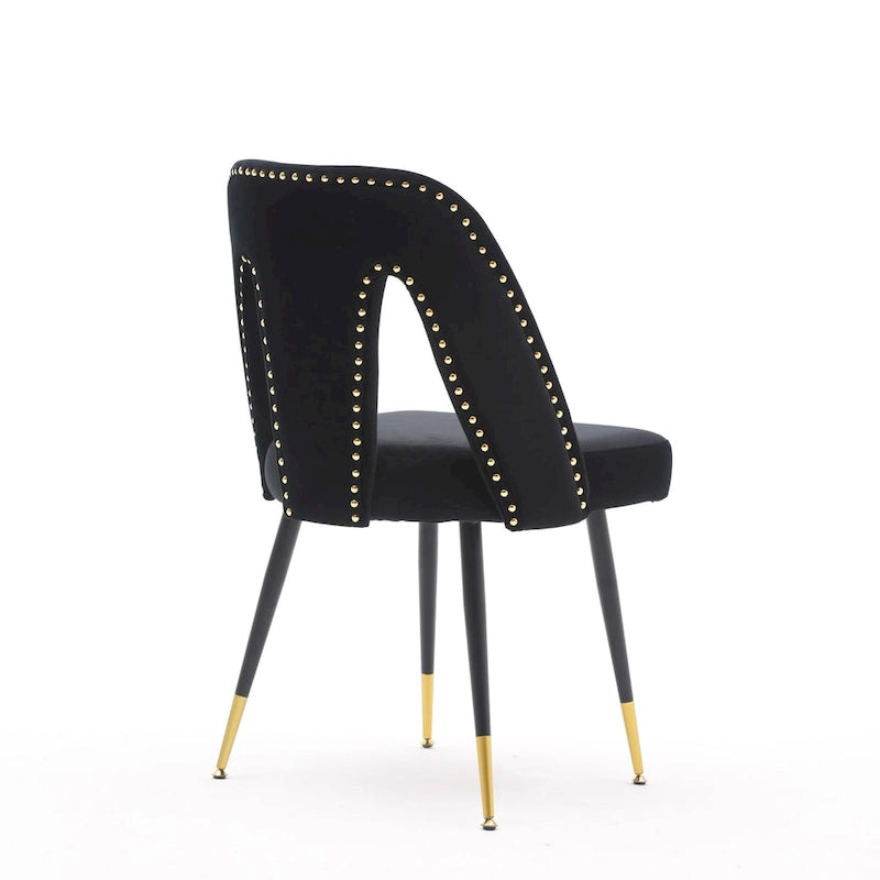 Set of 2 Velvet Upholstered Dining Chair with Nailheads and Metal Legs