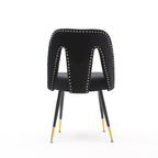Set of 2 Velvet Upholstered Dining Chair with Nailheads and Metal Legs