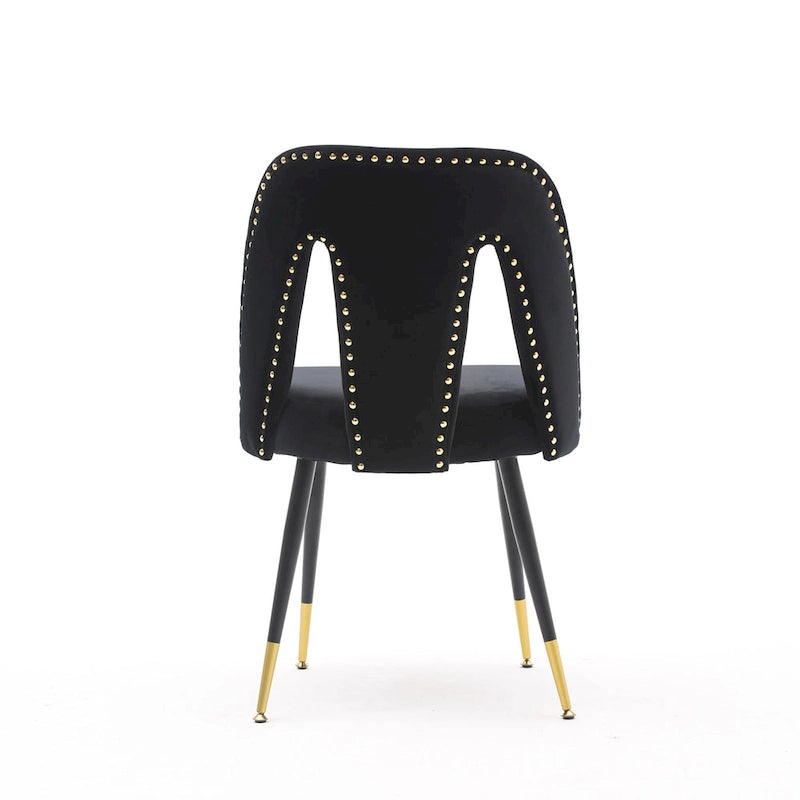 Set of 2 Velvet Upholstered Dining Chair with Nailheads and Metal Legs