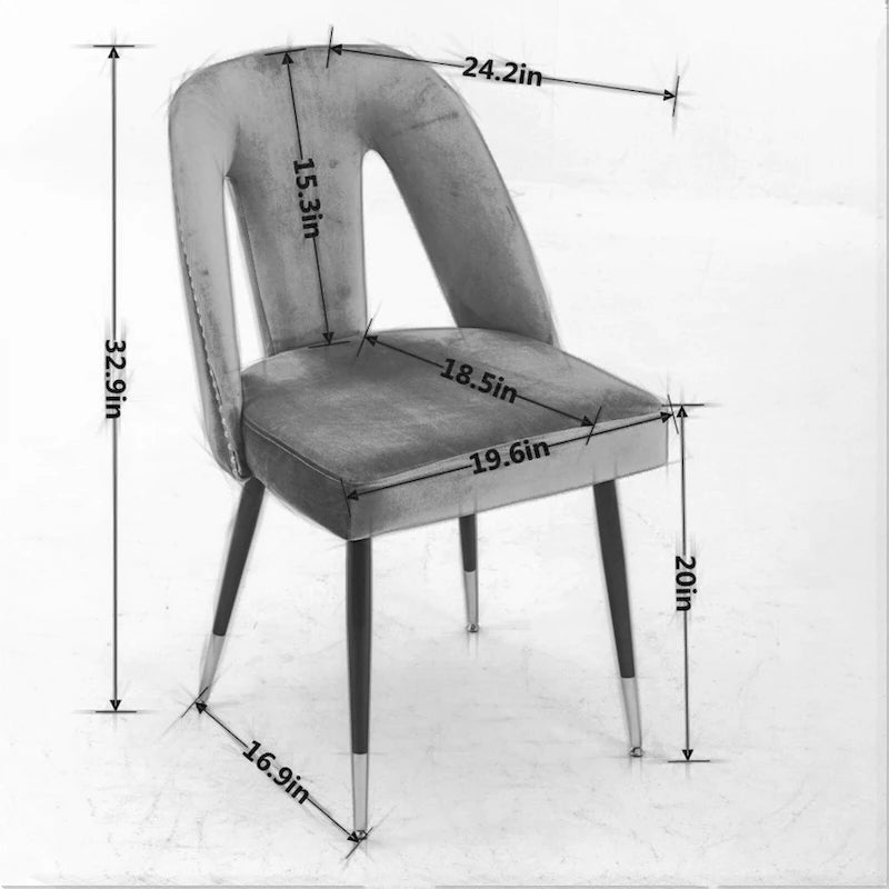 Set of 2 Velvet Upholstered Dining Chair with Nailheads and Metal Legs
