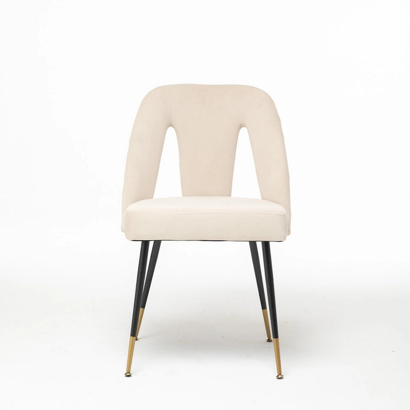 Set of 2 Velvet Upholstered Dining Chair with Nailheads and Metal Legs