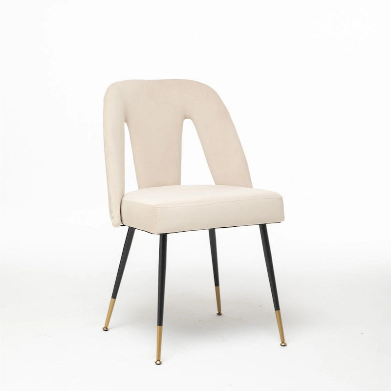 Set of 2 Velvet Upholstered Dining Chair with Nailheads and Metal Legs
