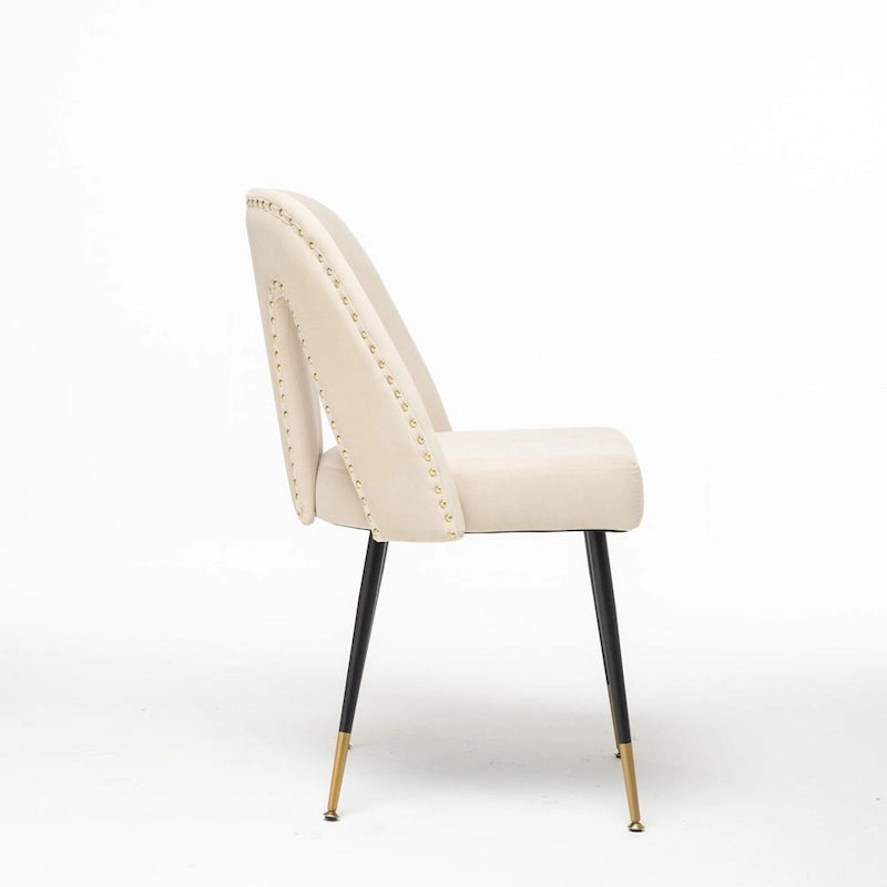 Set of 2 Velvet Upholstered Dining Chair with Nailheads and Metal Legs