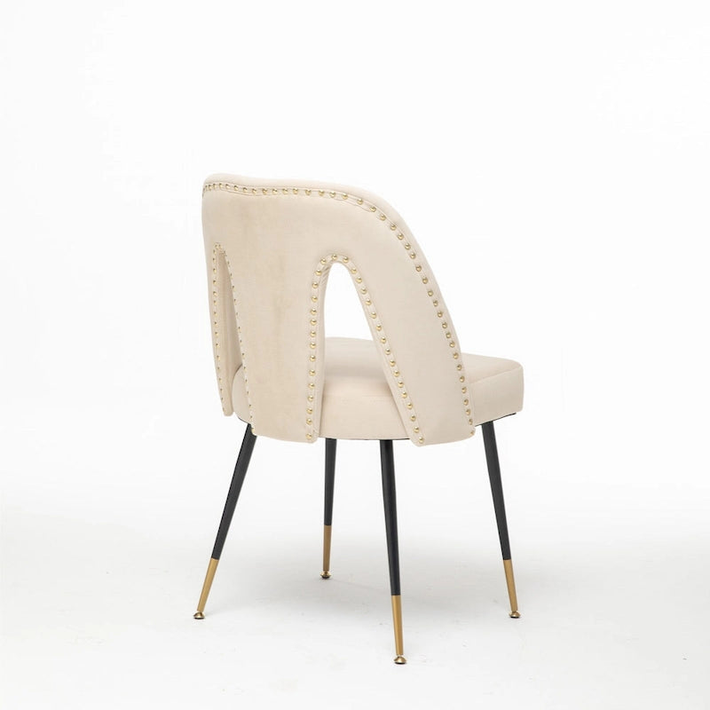 Set of 2 Velvet Upholstered Dining Chair with Nailheads and Metal Legs