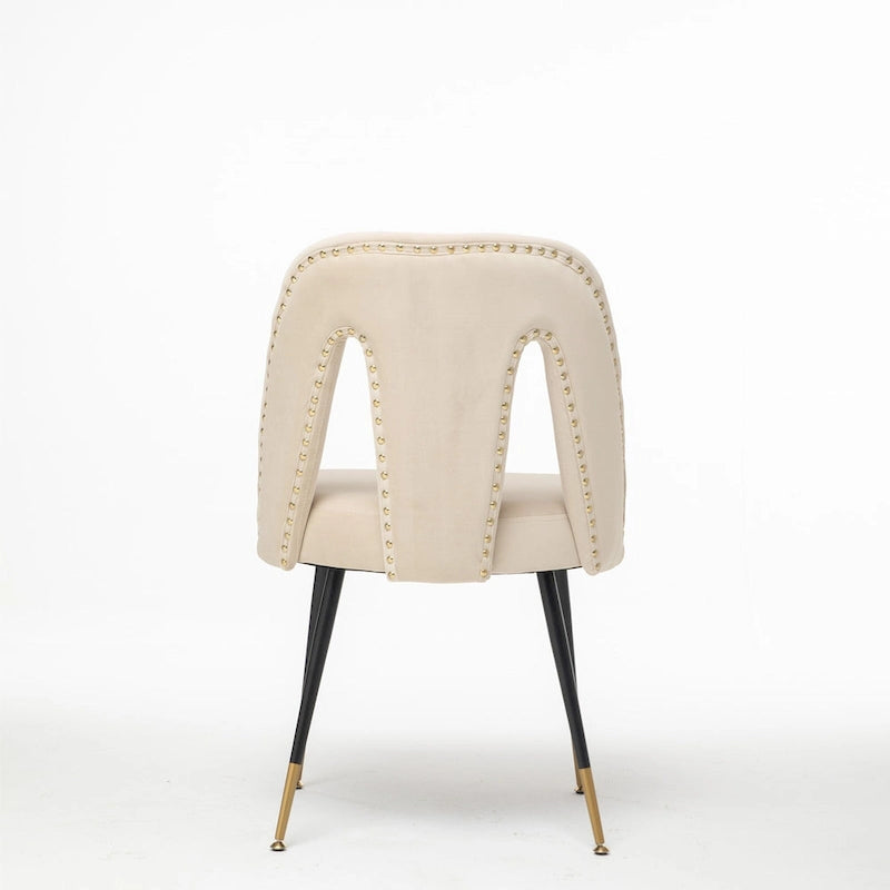 Set of 2 Velvet Upholstered Dining Chair with Nailheads and Metal Legs