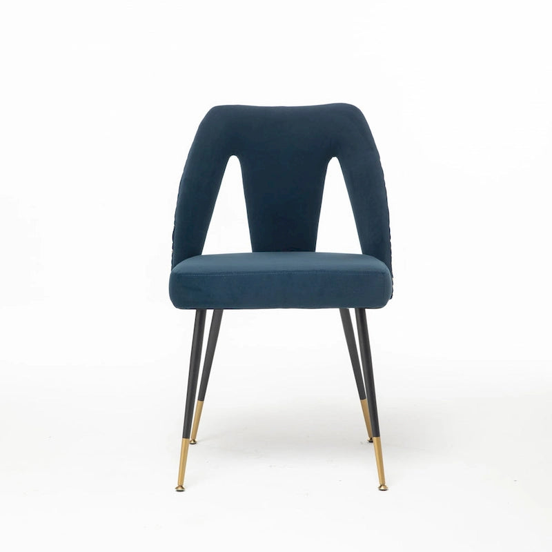 Set of 2 Velvet Upholstered Dining Chair with Nailheads and Metal Legs