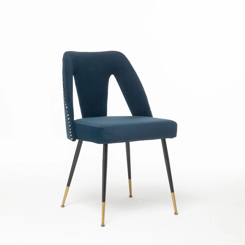 Set of 2 Velvet Upholstered Dining Chair with Nailheads and Metal Legs