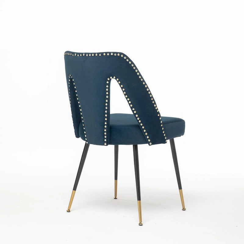 Set of 2 Velvet Upholstered Dining Chair with Nailheads and Metal Legs