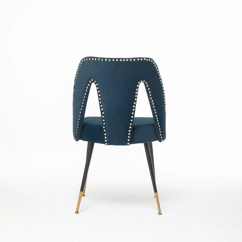 Set of 2 Velvet Upholstered Dining Chair with Nailheads and Metal Legs
