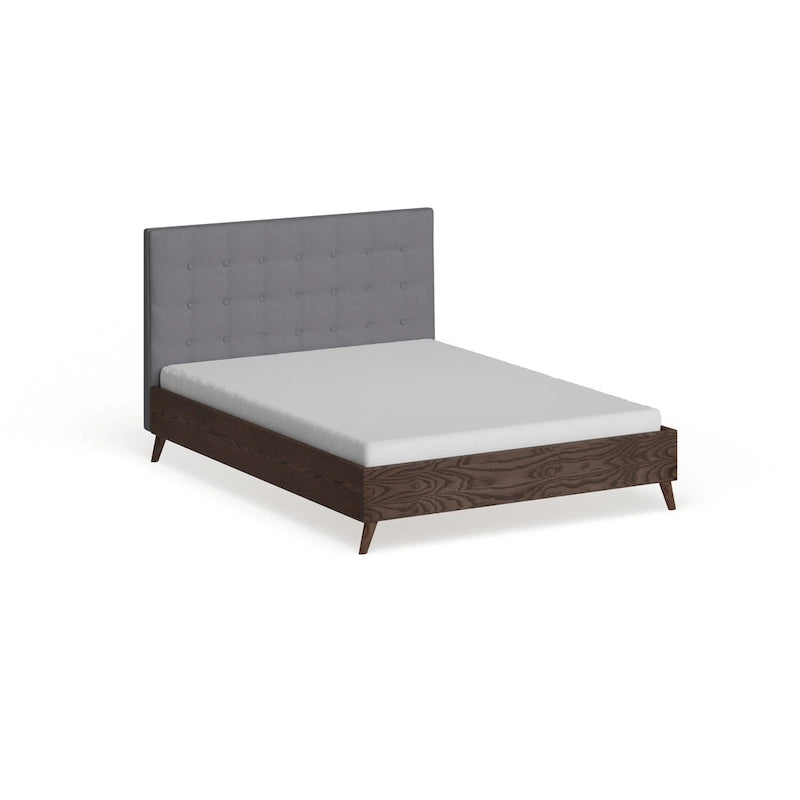 Letto a piattaforma Carson Carrington Harjavalta grigio imbottito in legno di noce in stile Mid-Century