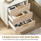 White and Gold Night Stands for Bedrooms Light Wood Grain Nightstands with 3 Drawers