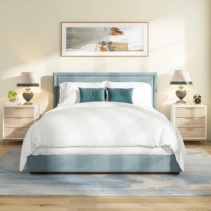 White and Gold Night Stands for Bedrooms Light Wood Grain Nightstands with 3 Drawers