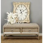 Linen Fabric Upholstered 2 Drawer Storage Bench with Tufted Seat and Ring Handles - Beige - Roche River Decor