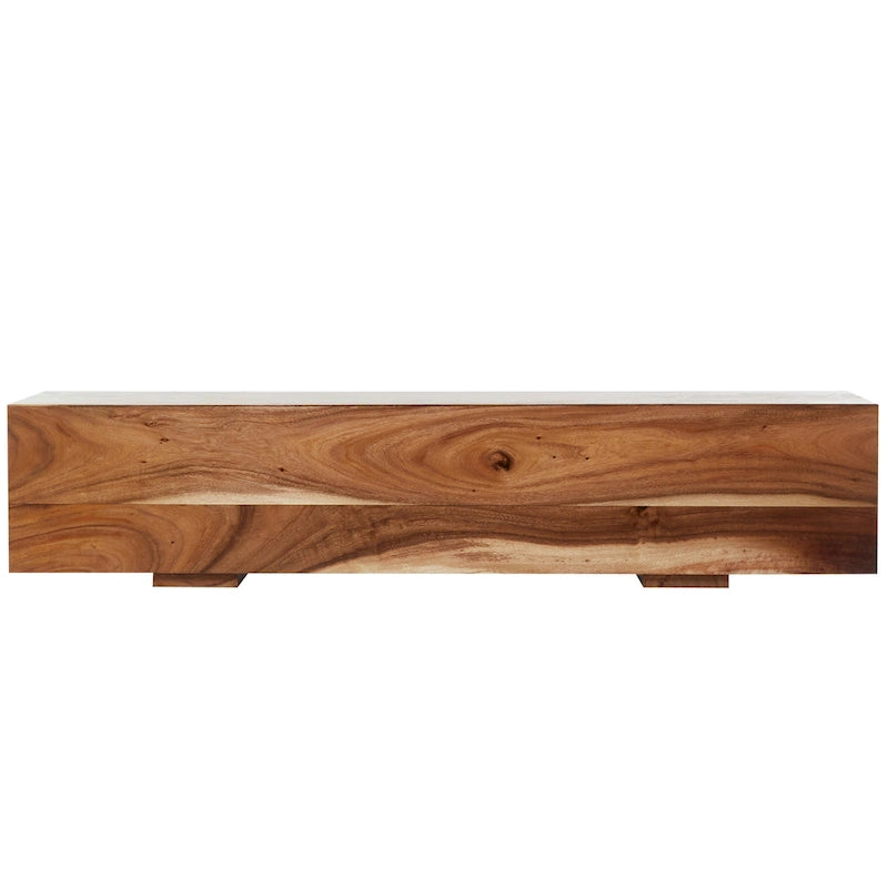 Wood Block Bench with Elevated Base - Brown - Roche River Decor - 16W x 71L x 15H