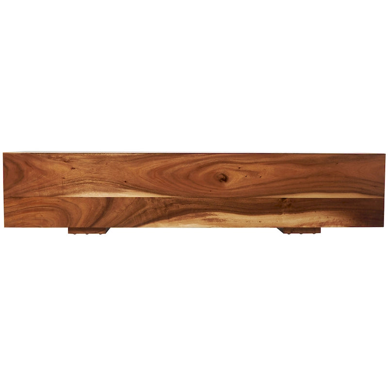Wood Block Bench with Elevated Base - Brown - Roche River Decor - 16W x 71L x 15H