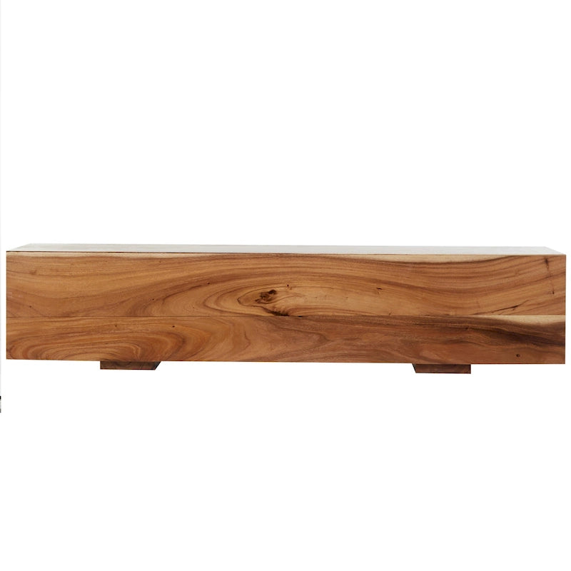 Wood Block Bench with Elevated Base - Brown - Roche River Decor - 16W x 71L x 15H