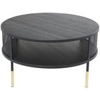 Tavolino o tavolino da caffè con struttura aperta in metallo geometrico, 1 ripiano e gambe dorate con decorazioni in roccia nera
