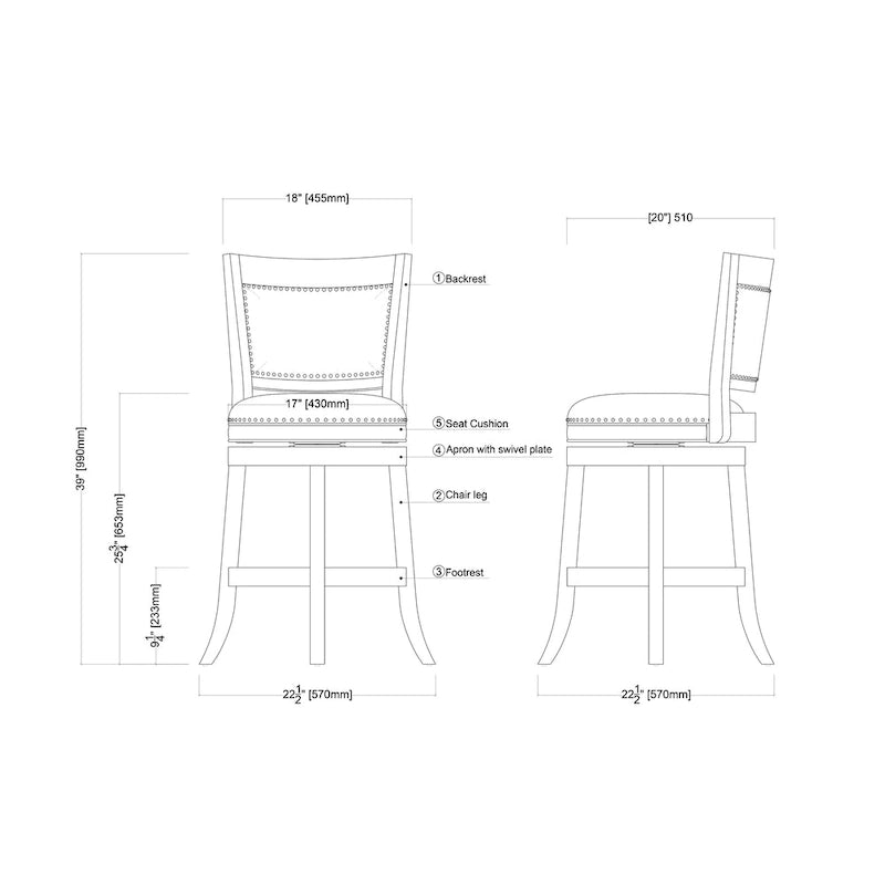 Melrose High Back Swivel Wood Counter Stool