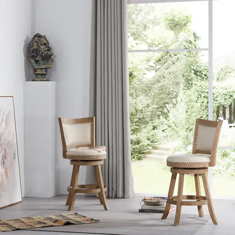 Melrose High Back Swivel Wood Counter Stool