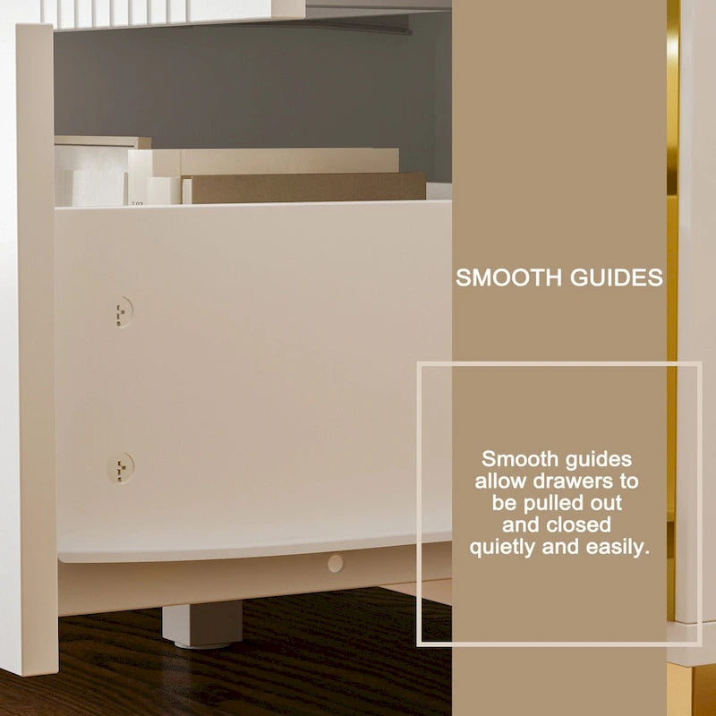 White Lacquer Dresser 6 Drawer Dresser with Metal Handle and Legs