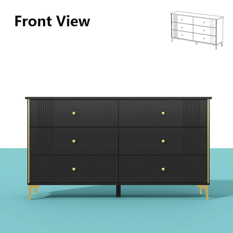 White Lacquer Dresser 6 Drawer Dresser with Metal Handle and Legs