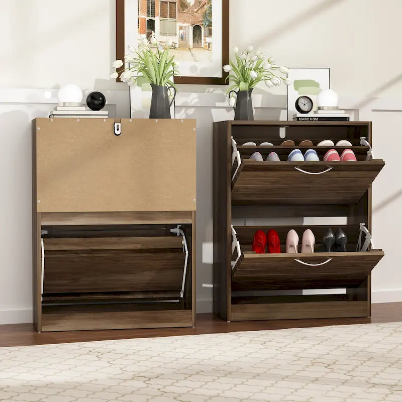 FUFU&GAGA 2 Tiers Shoe Rack Cabinet Shoe Cabinet Space-Saving