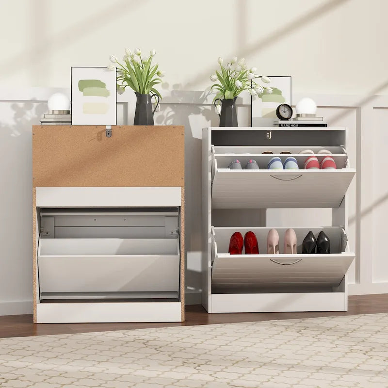 FUFU&GAGA 2 Tiers Shoe Rack Cabinet Shoe Cabinet Space-Saving