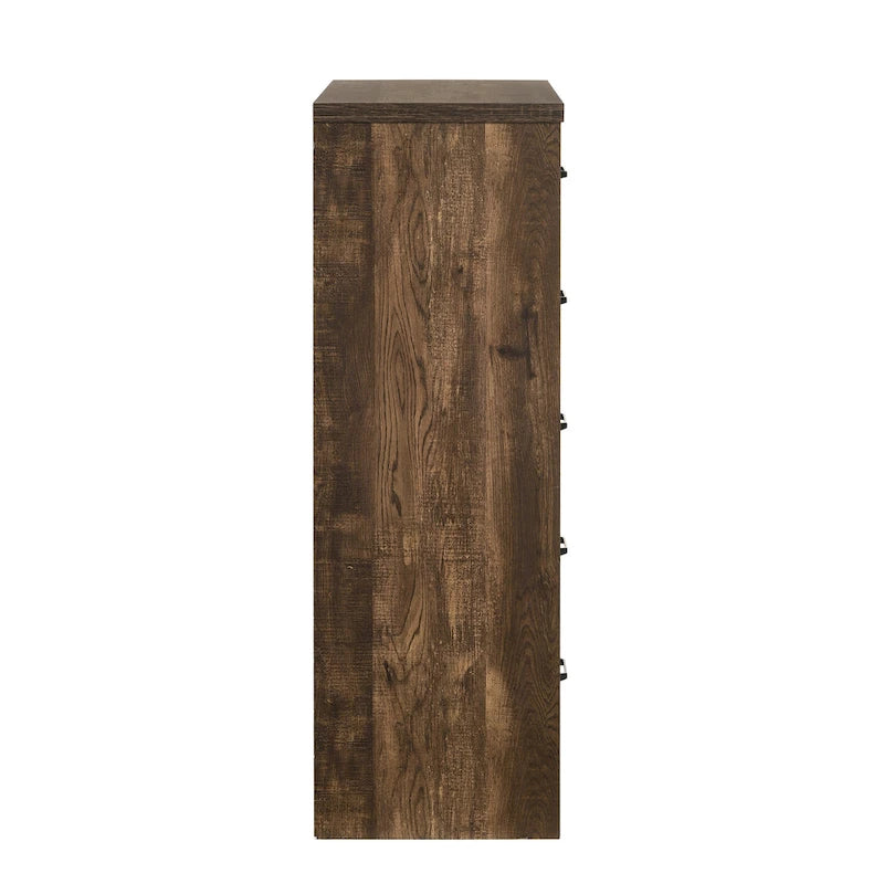 Greer Rustic Walnut and Black Bar 5-Drawer Chest by Furniture of America