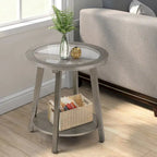COSIEST 2-Tier Silver Round Glass Table for Living Room - 22 W x 22 D x 24H