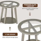 COSIEST 2-Tier Silver Round Glass Table for Living Room - 22 W x 22 D x 24H