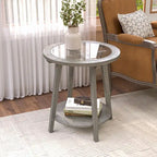 COSIEST 2-Tier Silver Round Glass Table for Living Room - 22 W x 22 D x 24H