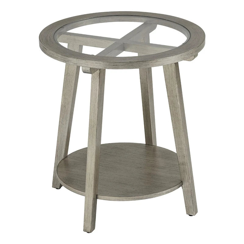 COSIEST 2-Tier Silver Round Glass Table for Living Room - 22 W x 22 D x 24H