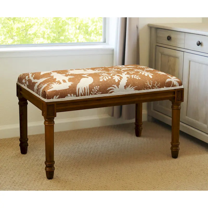 Caramel Chinoiserie Bench with Wood Stain Finish