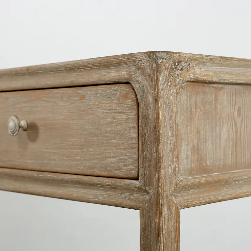 Artissance Peking Square Side Table w/Drawer, 27Inch Tall, White Wash