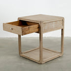 Artissance Peking Square Side Table w/Drawer, 27Inch Tall, White Wash