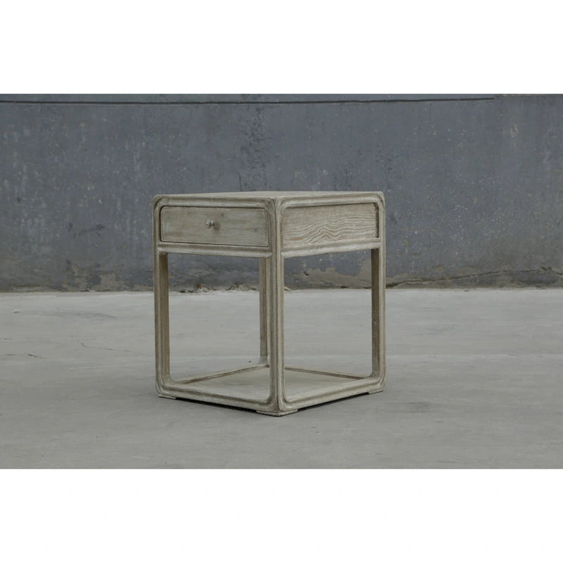 Artissance Peking Square Side Table w/Drawer, 27Inch Tall, White Wash