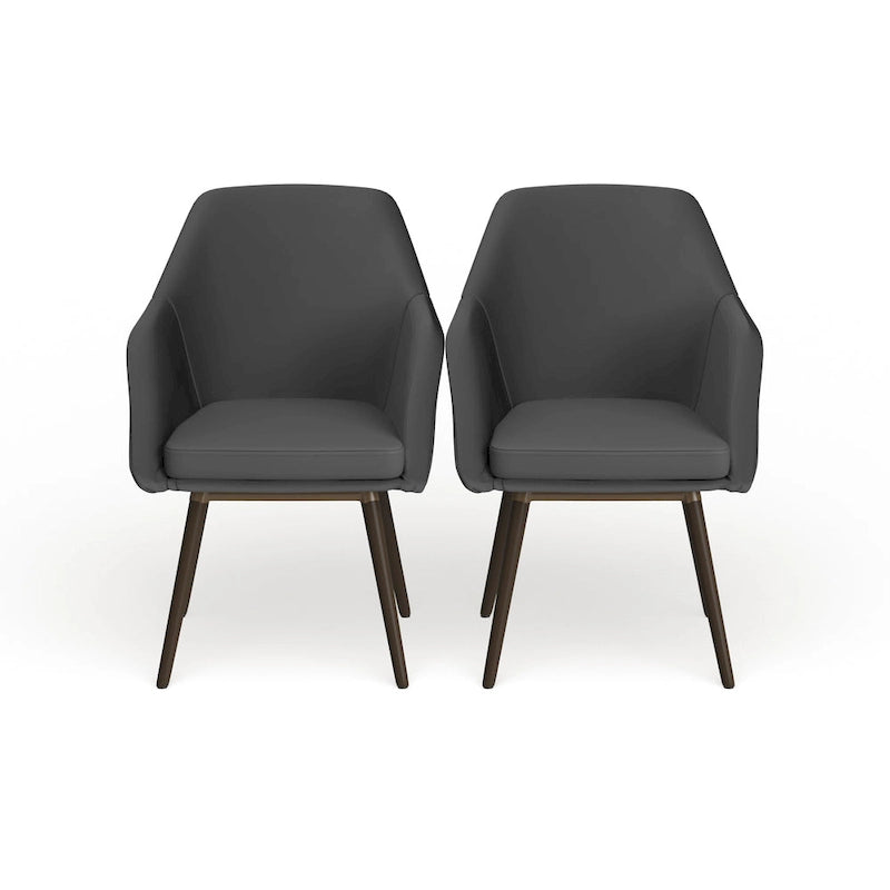 Carson Carrington Akrehamn 2-piece Grey Faux Leather Arm Chair Set with Beech Legs
